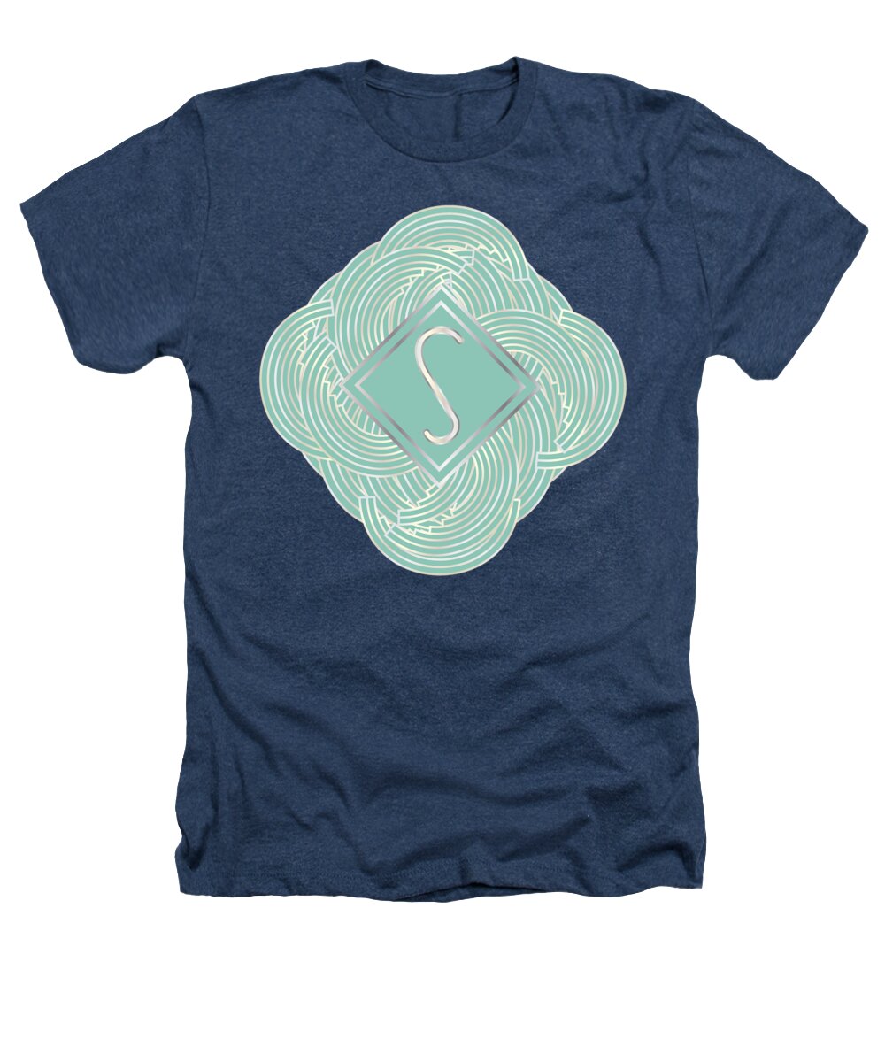 Monogrammed Heathers T-Shirt featuring the digital art 1920s Blue Deco Jazz Swing Monogram ...letter S by Cecely Bloom