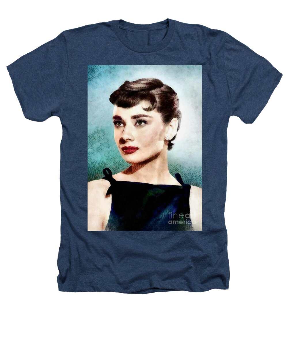 Hollywood Heathers T-Shirt featuring the painting Audrey Hepburn, Hollywood Legend by John Springfield by Esoterica Art Agency