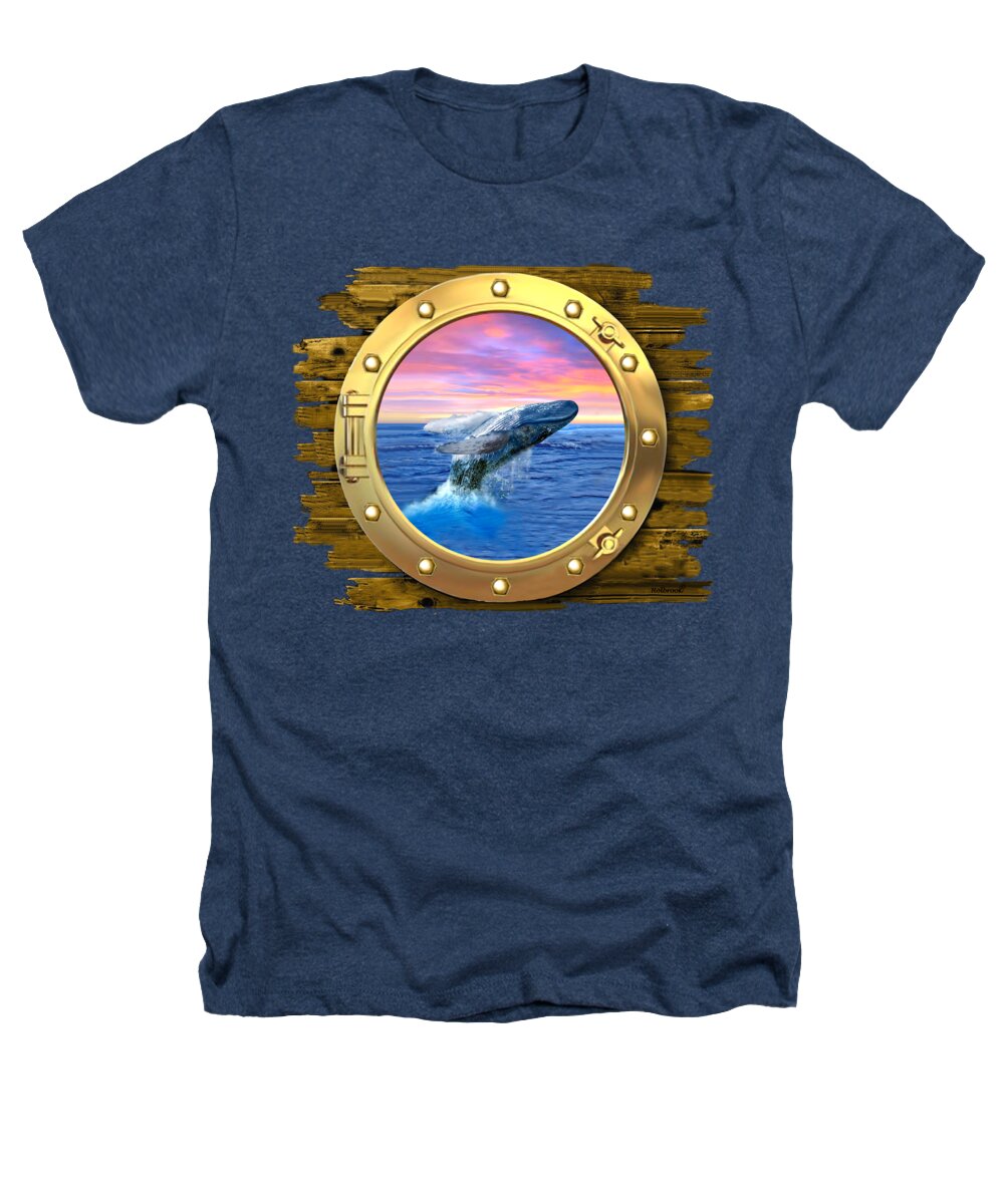 Humpback Whale Heathers T-Shirt featuring the digital art Humpback Whale Breaching at Sunset by Glenn Holbrook