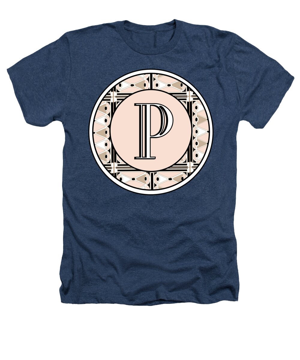 Art Deco Heathers T-Shirt featuring the digital art Pink Champagne Deco Monogram P by Cecely Bloom
