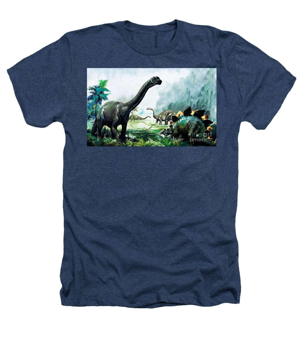 Stegosaurus Heathers T-Shirt featuring the painting Stegosaurus, Brachiosaurus, Prehistoric Animals by David Nockels