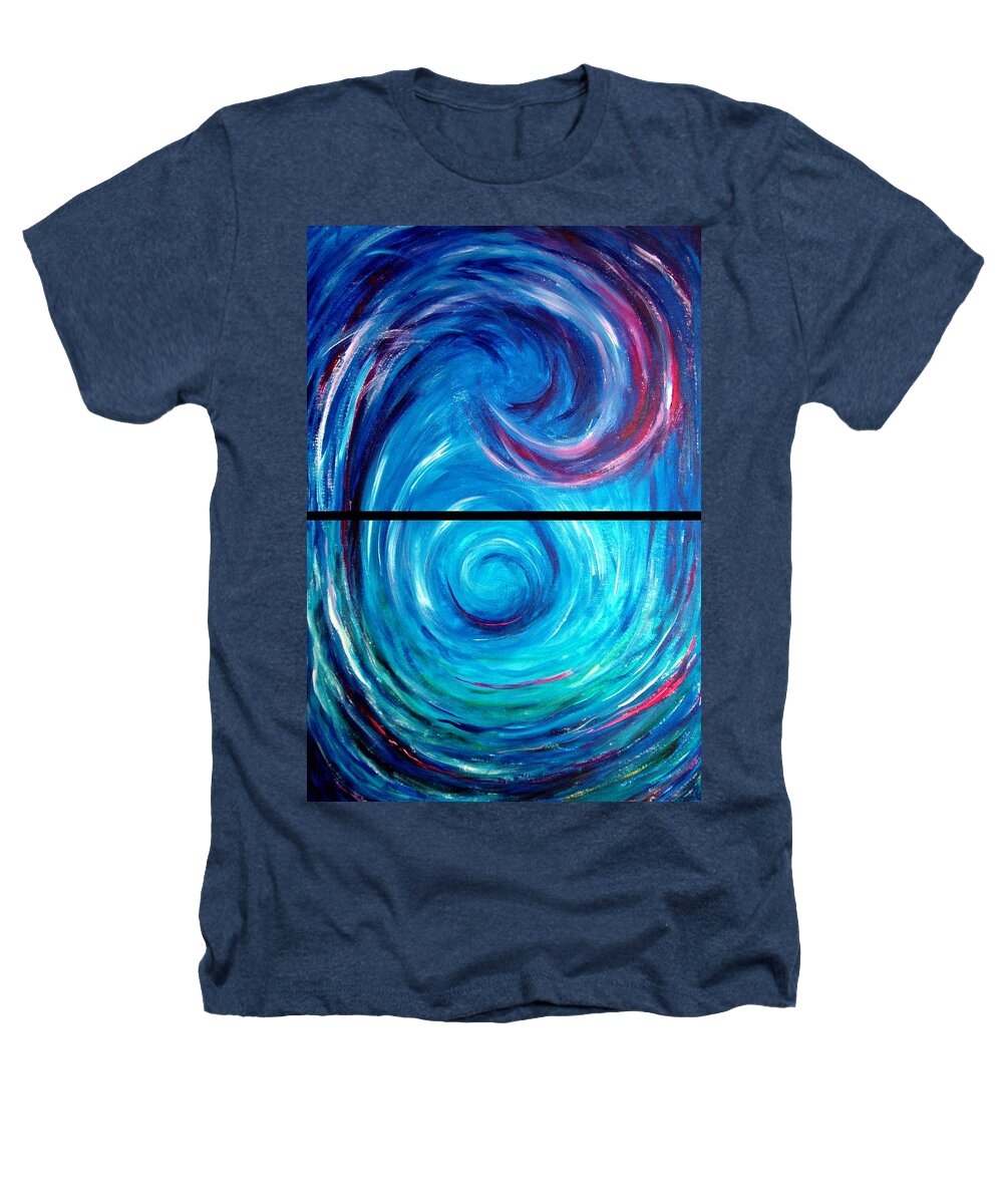 Blue Heathers T-Shirt featuring the painting Windwept Blue Wave and Whirlpool Diptych 1 by Nancy Mueller