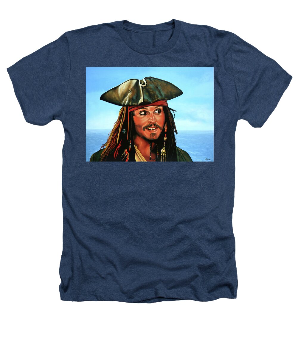 Johnny Depp Heathers T-Shirt featuring the painting Captain Jack Sparrow Painting by Paul Meijering