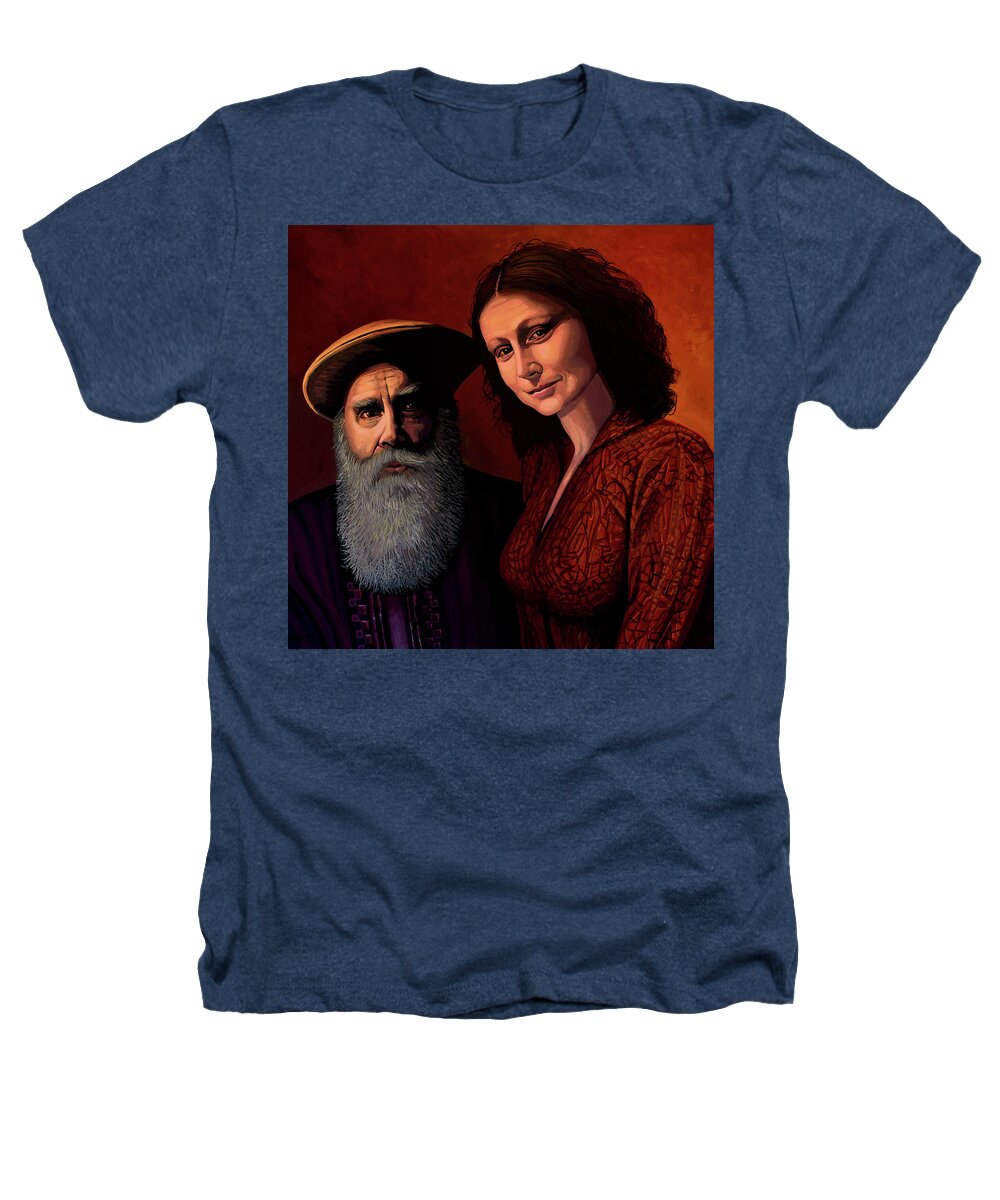 Mona Lisa Heathers T-Shirt featuring the painting Da Vinci and Mona Lisa Painting by Paul Meijering