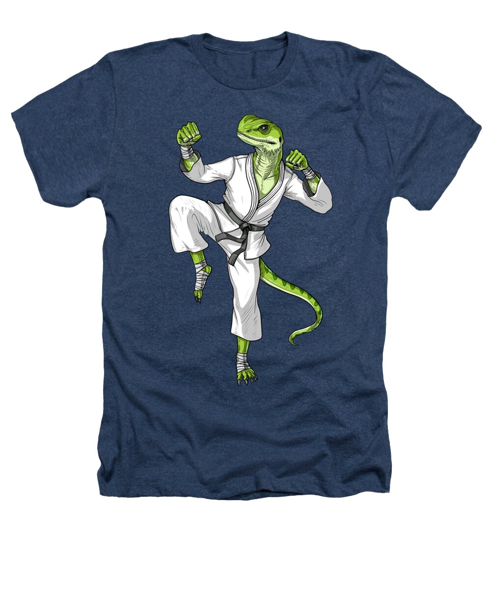 Gecko Lizard Heathers T-Shirt featuring the digital art Gecko Lizard Karate by Nikolay Todorov