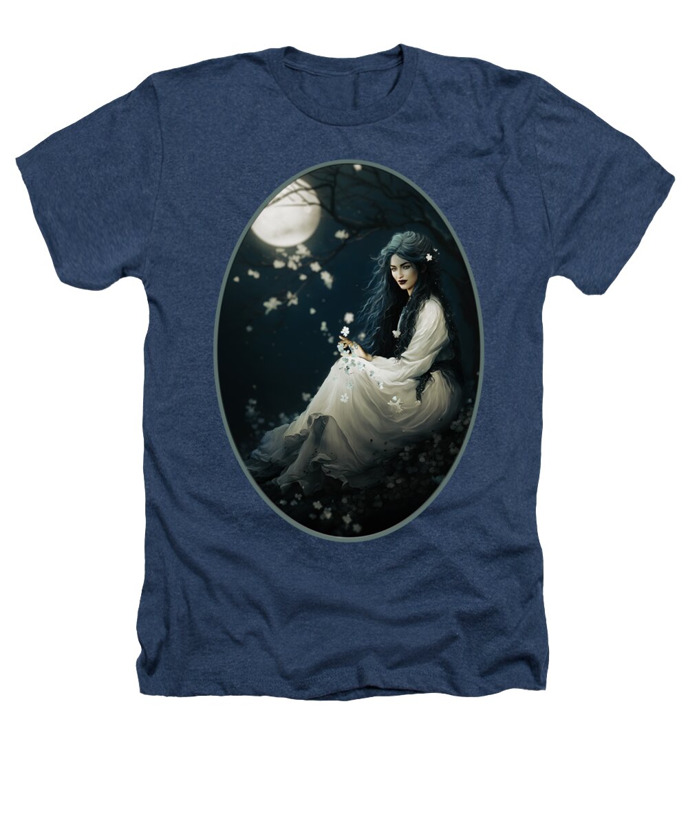Blue Moon Heathers T-Shirt featuring the digital art Gentle Grace under Blue Moon by Shanina Conway