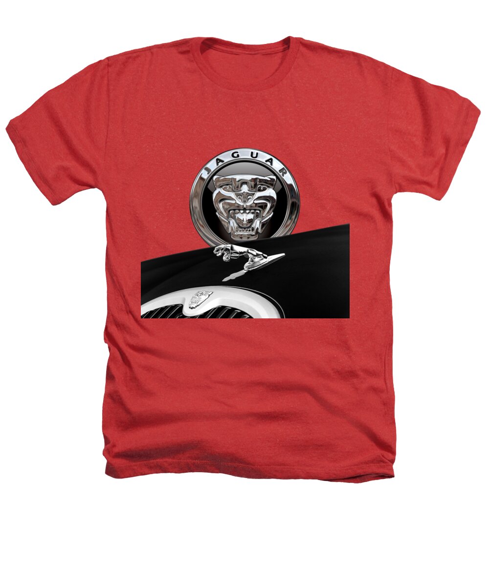 'auto Badges' Collection By Serge Averbukh Heathers T-Shirt featuring the photograph Black Jaguar - Hood Ornaments and 3 D Badge on Red #1 by Serge Averbukh