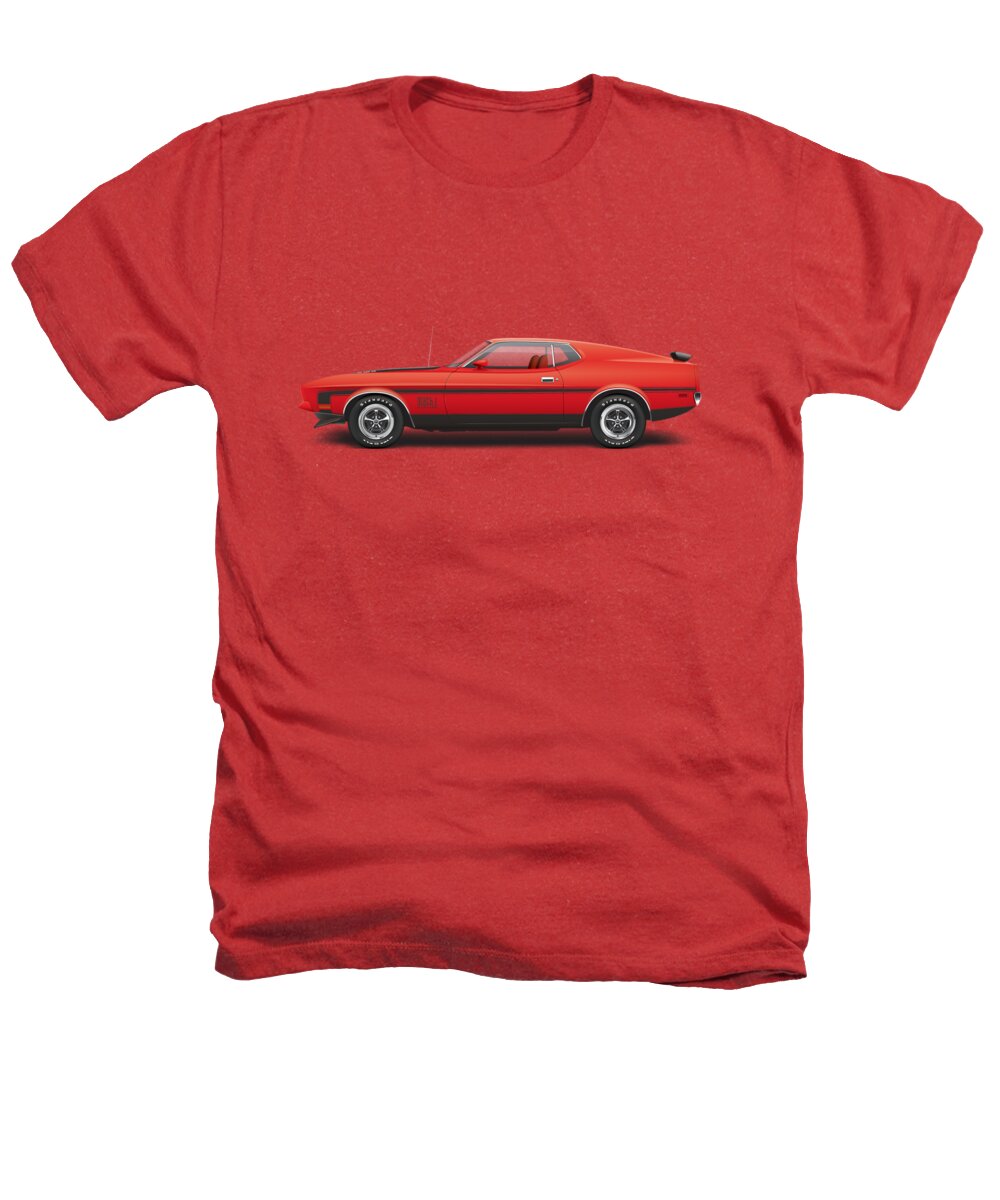 1970 Heathers T-Shirt featuring the digital art 1971 Ford Mustang 351 Mach 1 - Bright Red by Ed Jackson