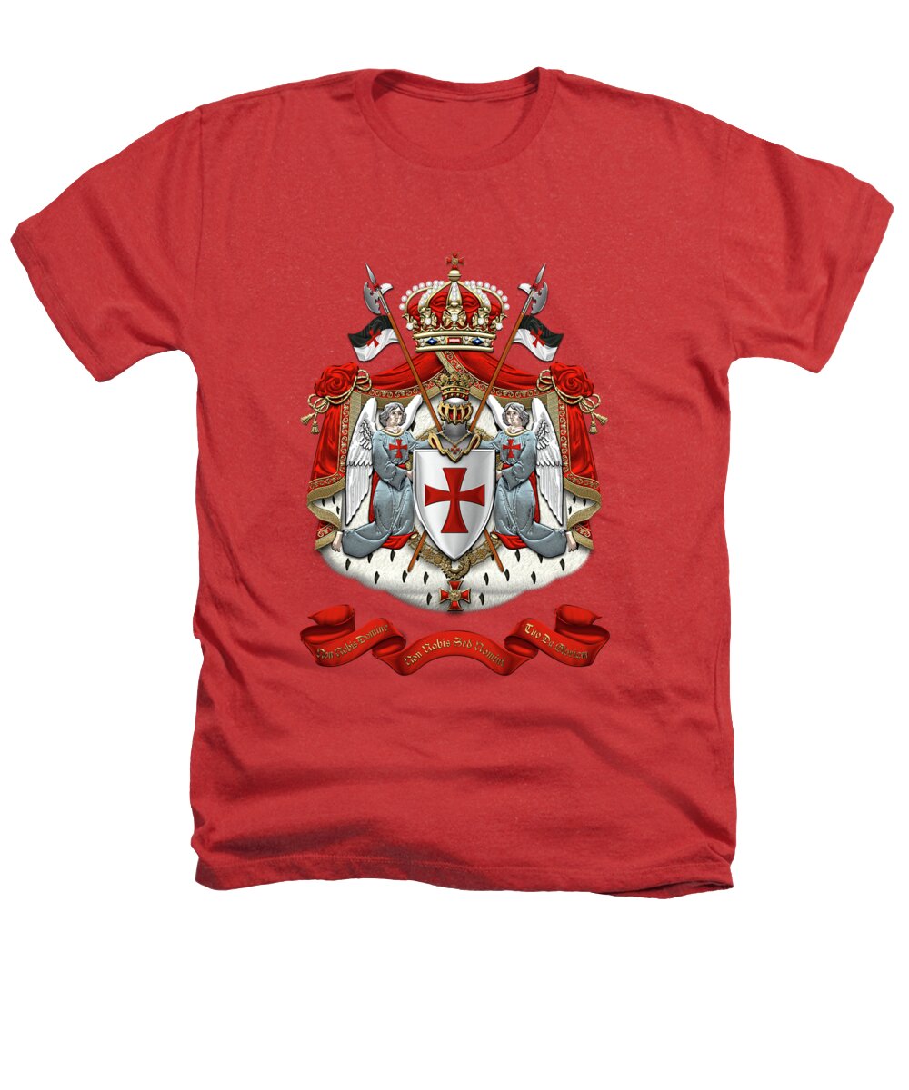 'ancient Brotherhoods' Collection By Serge Averbukh Heathers T-Shirt featuring the digital art Knights Templar - Coat of Arms over Red Velvet by Serge Averbukh
