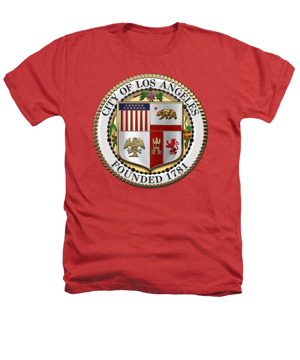 'cities Of The World' Collection By Serge Averbukh Heathers T-Shirt featuring the digital art Los Angeles City Seal over Red Velvet by Serge Averbukh
