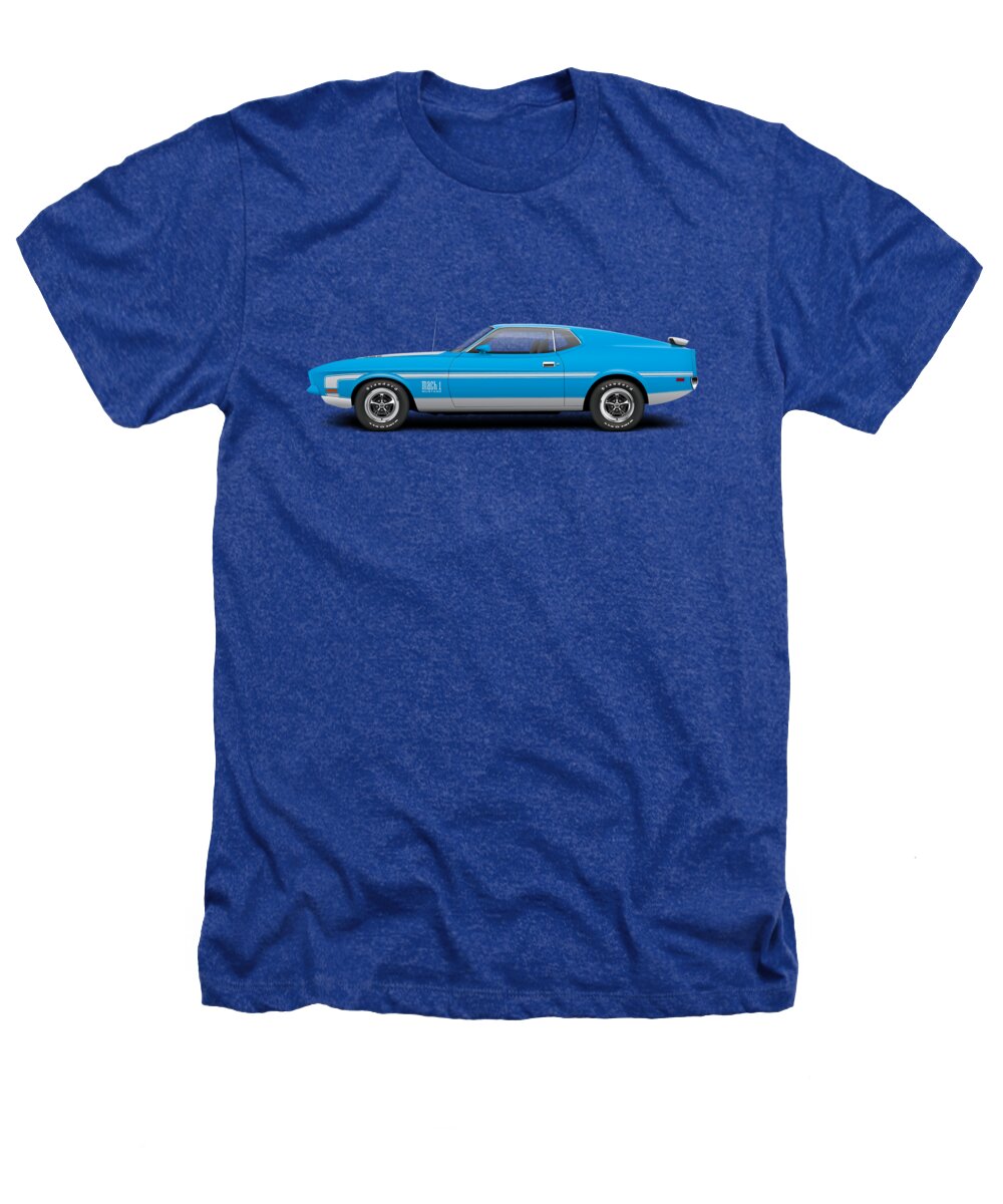 1970 Heathers T-Shirt featuring the digital art 1971 Ford Mustang Mach 1 - Grabber Blue by Ed Jackson