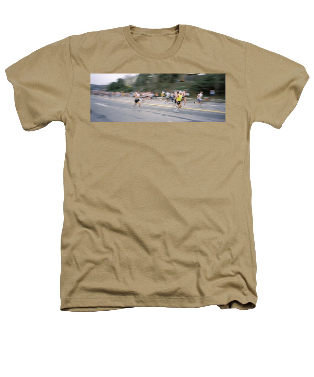Photography Heathers T-Shirt featuring the photograph Marathon Runners On A Road, Boston by Panoramic Images