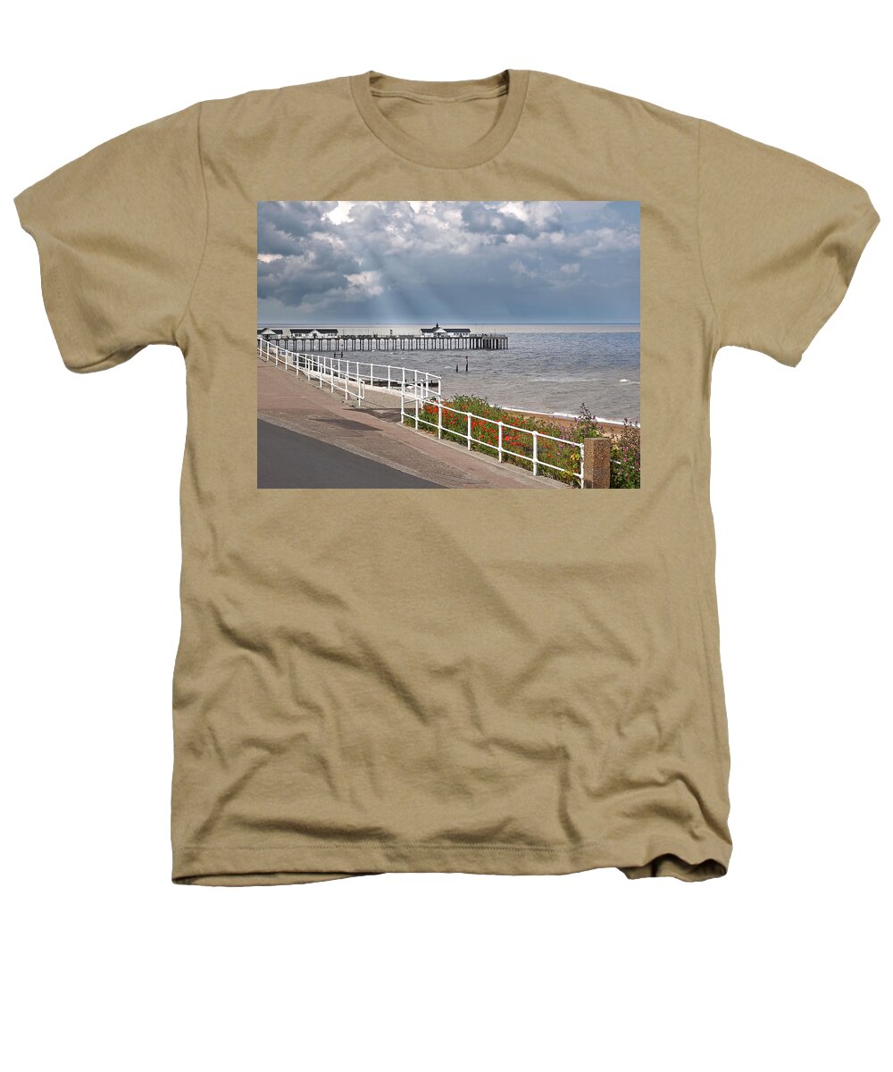 Coastal Scene Heathers T-Shirt featuring the photograph Ocean Storm Over Southwold Pier by Gill Billington