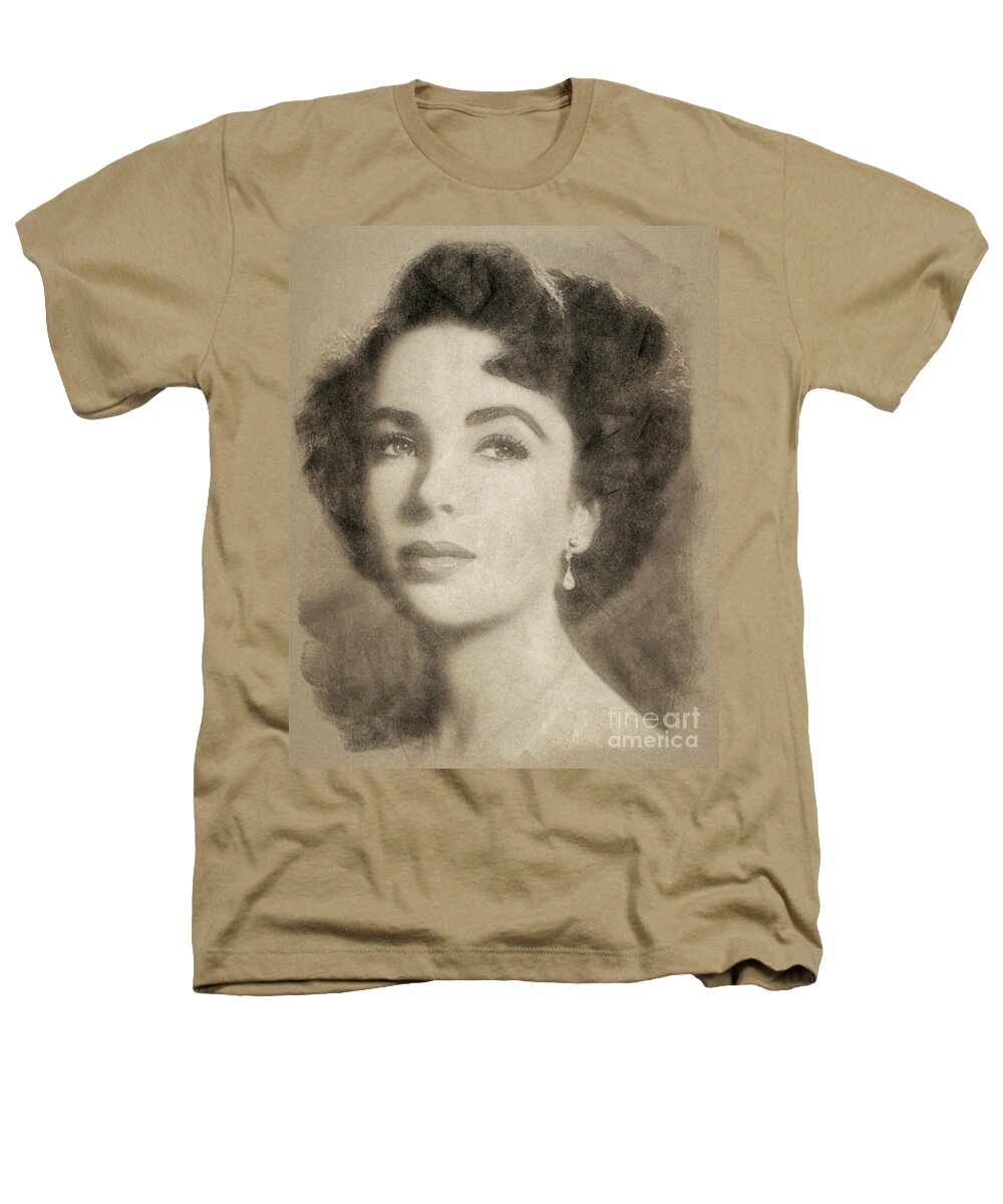 Hollywood Heathers T-Shirt featuring the drawing Elizabeth Taylor, Vintage Hollywood Legend by John Springfield #1 by Esoterica Art Agency