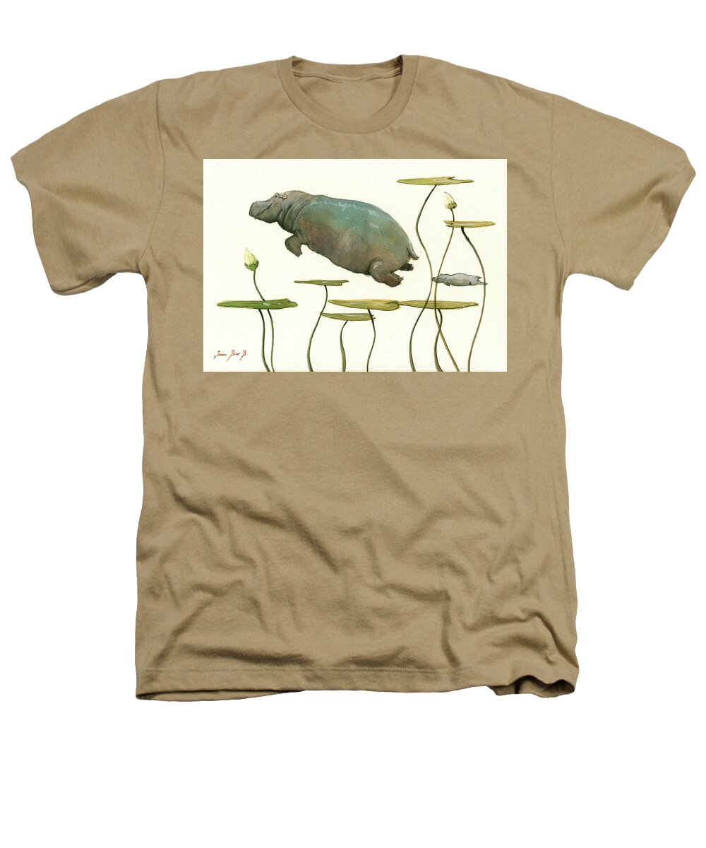 Hippo Heathers T-Shirt featuring the painting Hippo mom with baby #2 by Juan Bosco