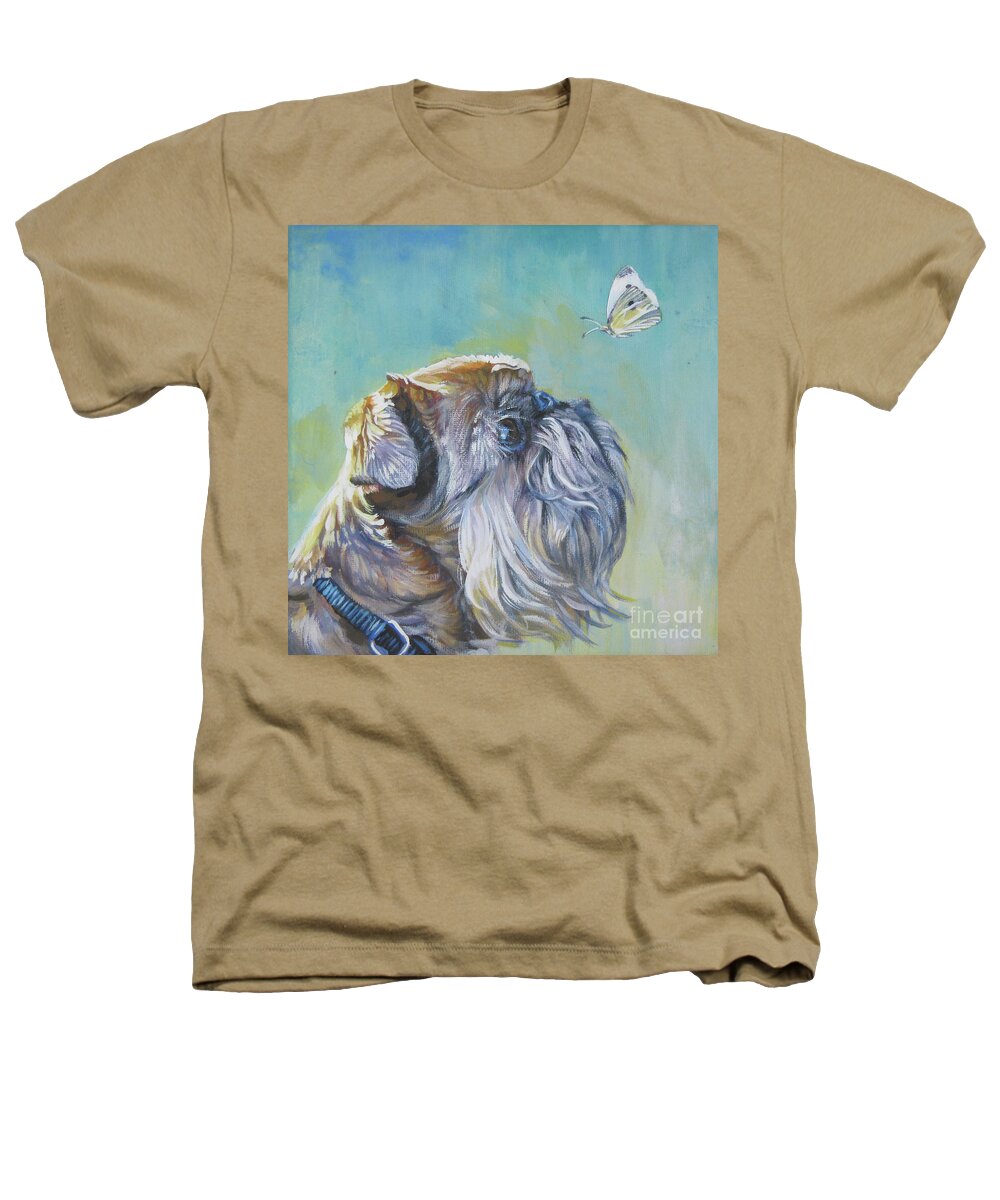 Brussels Griffon Heathers T-Shirt featuring the painting Brussels Griffon with Butterfly by Lee Ann Shepard