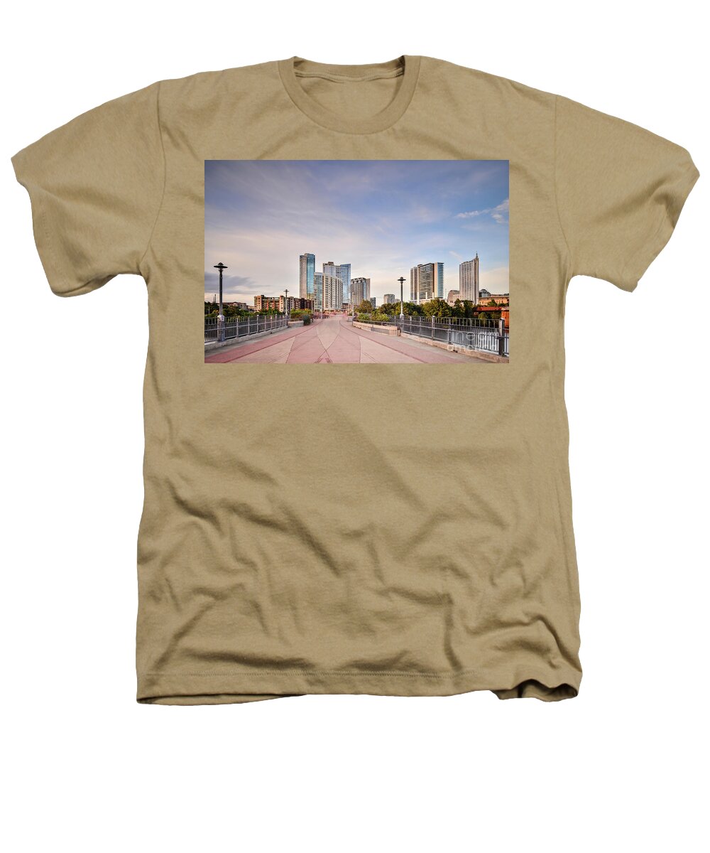 Downtown Heathers T-Shirt featuring the photograph Downtown Austin Skyline from Lamar Street Pedestrian Bridge - Texas Hill Country by Silvio Ligutti
