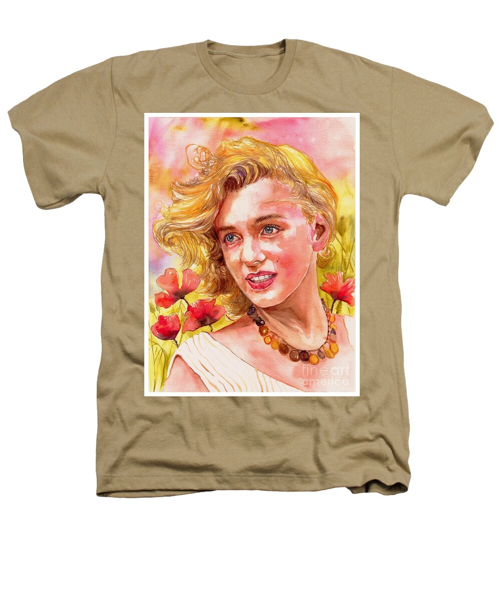 Marilyn Monroe Heathers T-Shirt featuring the painting Marilyn Monroe with poppies by Suzann Sines