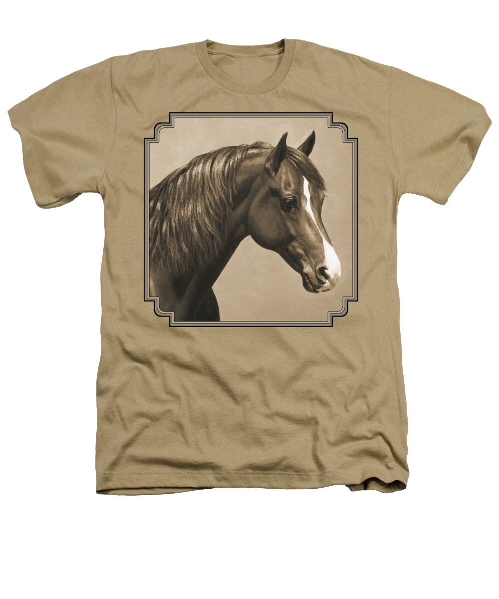 Horse Heathers T-Shirt featuring the painting Morgan Horse Painting in Sepia by Crista Forest