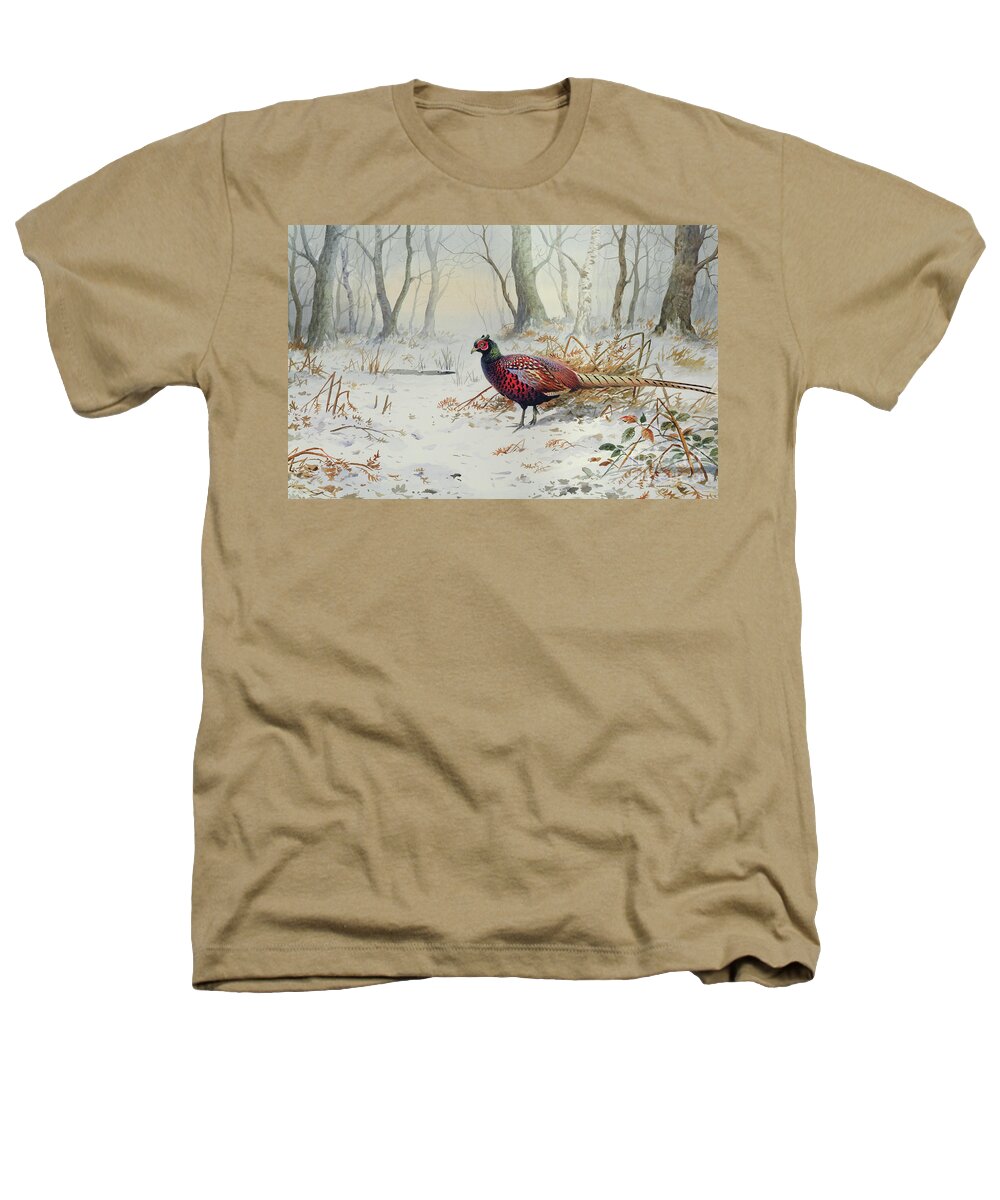 Game Bird Heathers T-Shirt featuring the painting Pheasants in Snow by Carl Donner