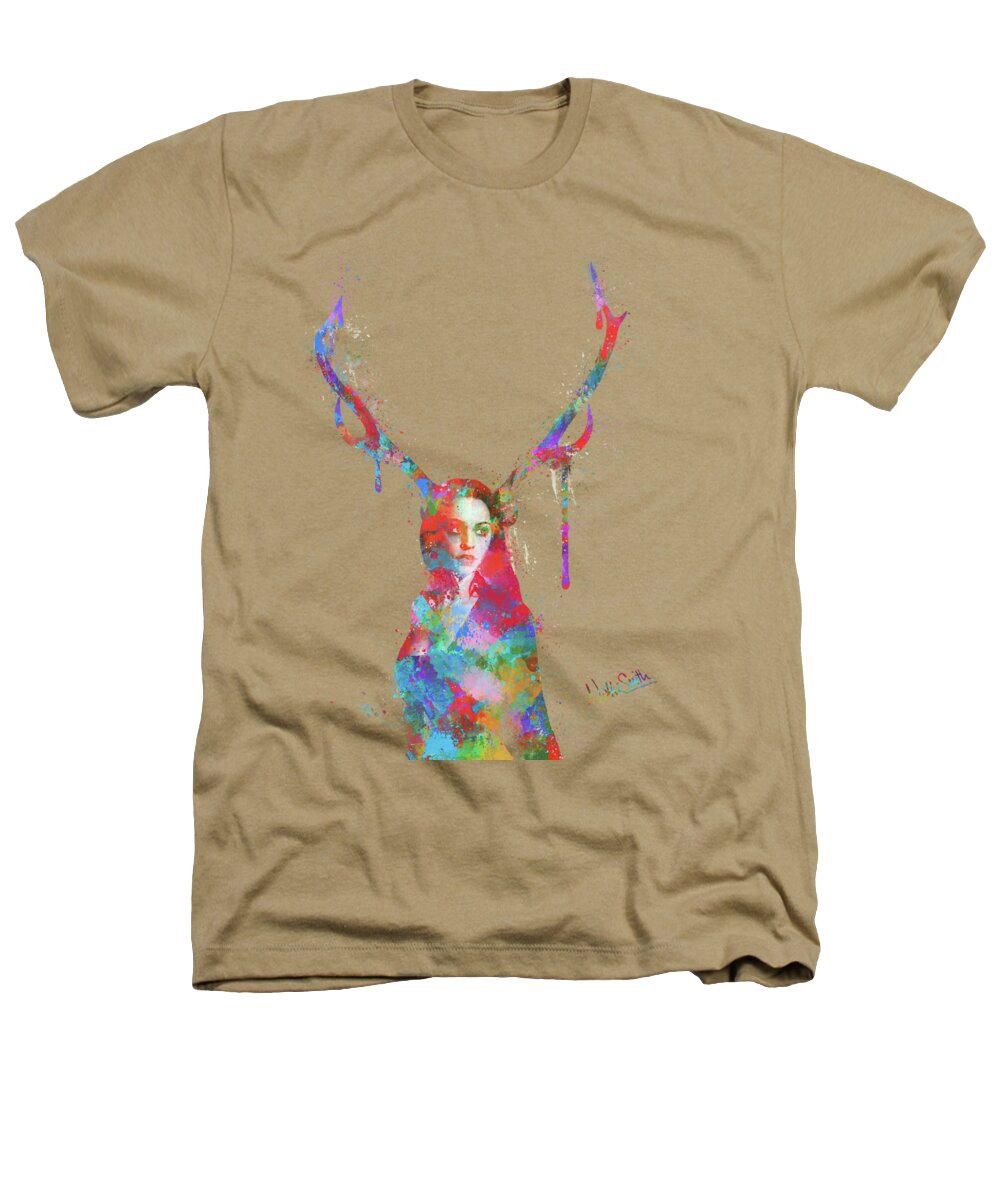 Artemis Heathers T-Shirt featuring the digital art Song of Elen of the Ways Antlered Goddess by Nikki Marie Smith