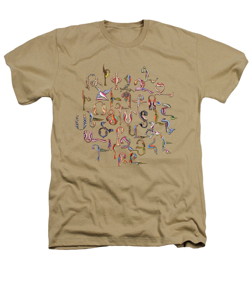 Alphabet Heathers T-Shirt featuring the painting Armenian Birds Alphabet by Peter Awax