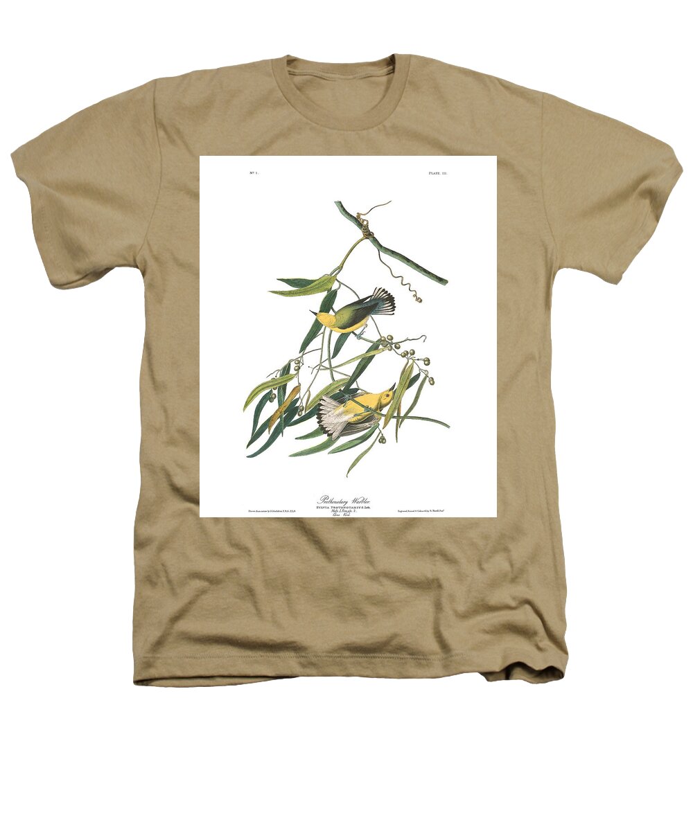 Nature Heathers T-Shirt featuring the painting Prothonotary Warbler by John Audubon by Celestial Images