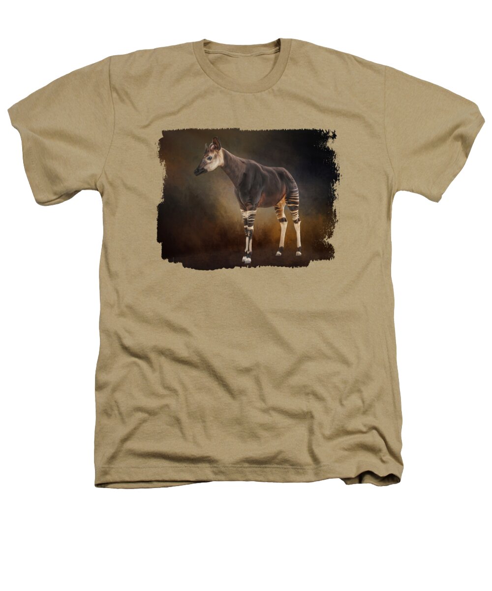Okapi Heathers T-Shirt featuring the mixed media African Okapi by Elisabeth Lucas