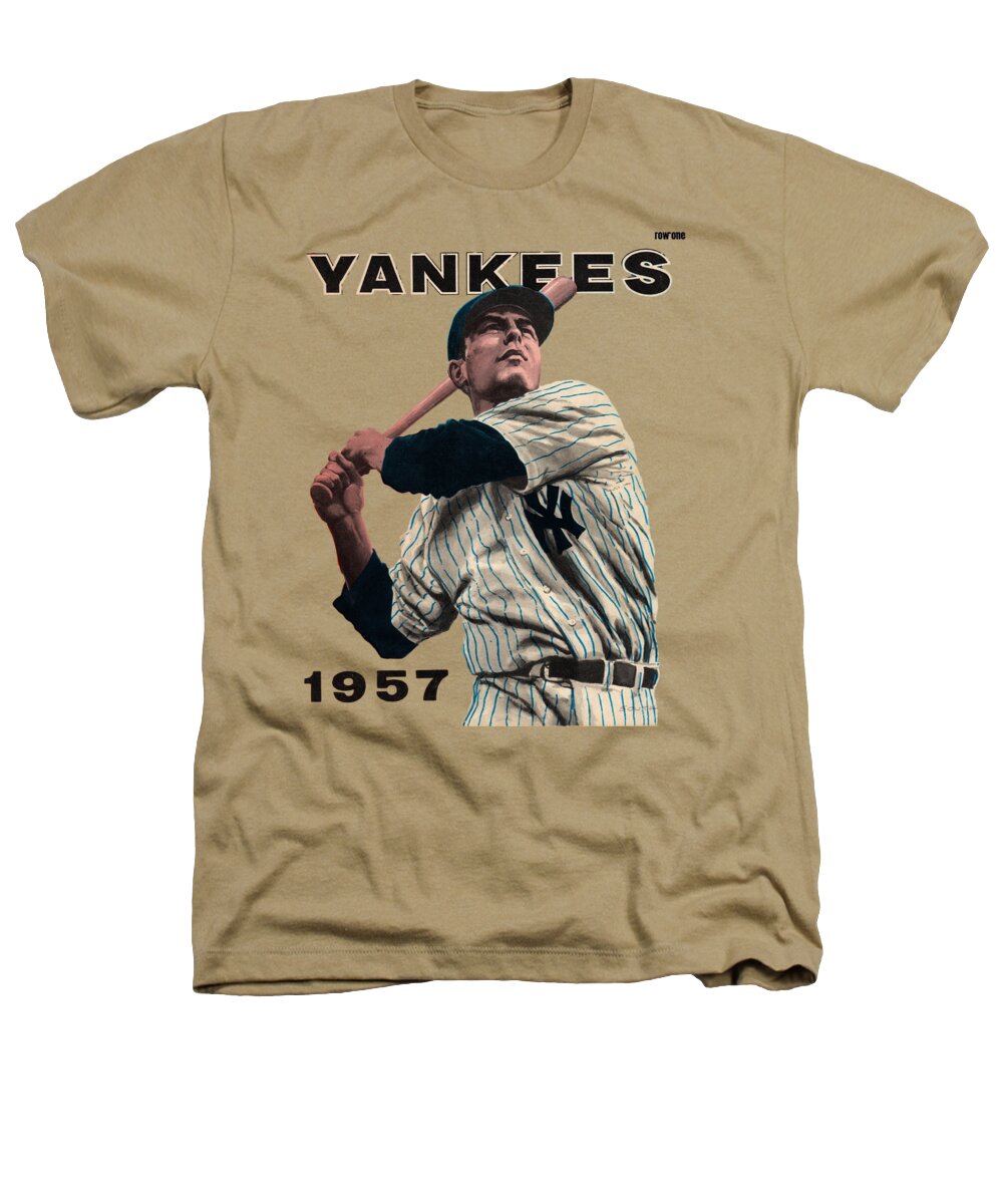 New York Heathers T-Shirt featuring the mixed media 1957 New York Yankees Art by Row One Brand