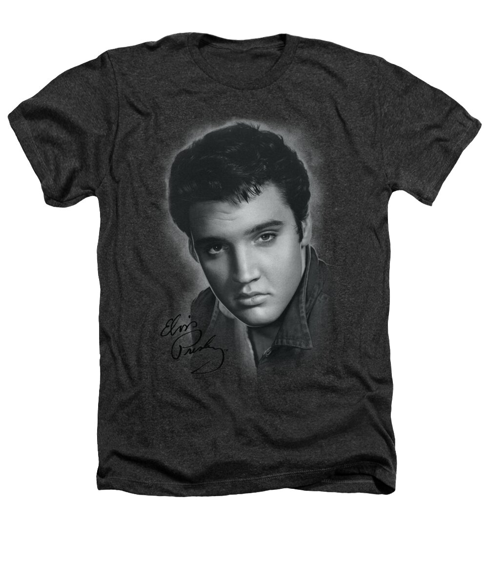 Celebrity Heathers T-Shirt featuring the digital art Elvis - Grey Portrait by Brand A