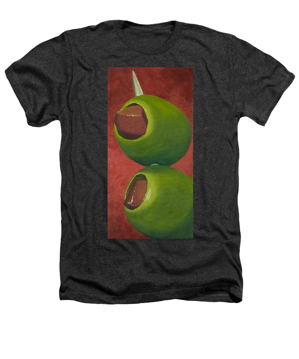 Olives Heathers T-Shirt featuring the painting Two Olives in Search of a Bloody Mary by Garry McMichael