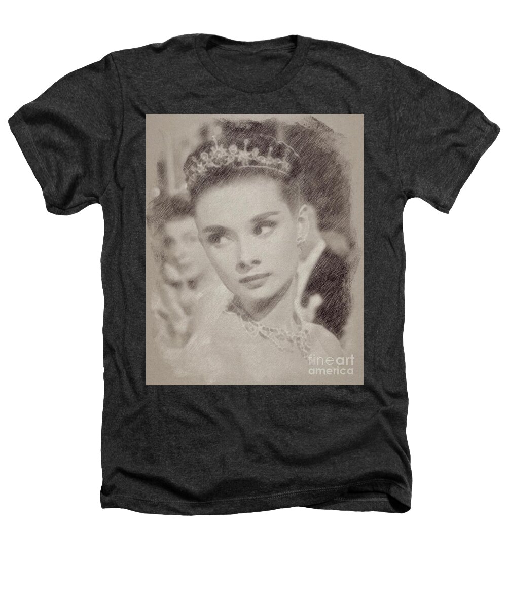 Chitty Heathers T-Shirt featuring the drawing Audrey Hepburn Hollywood Actress #2 by Esoterica Art Agency