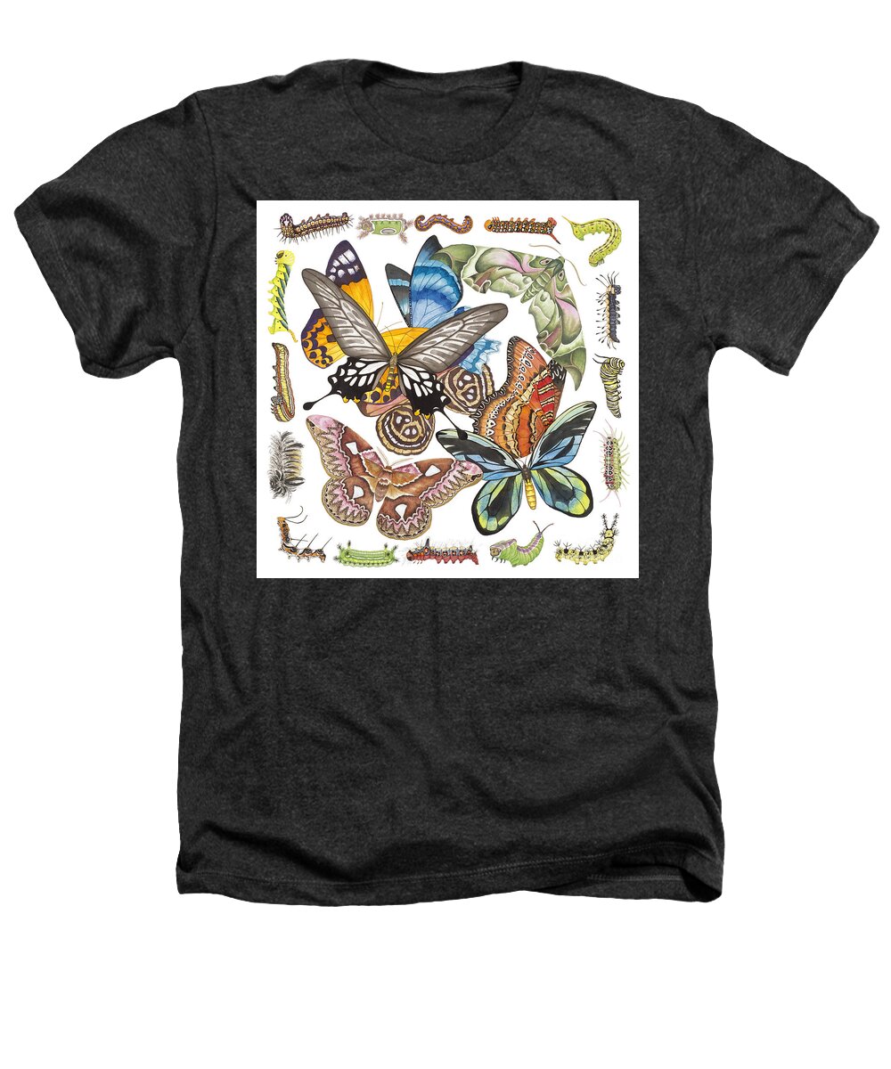 Butterflies Heathers T-Shirt featuring the painting Butterflies Moths Caterpillars by Lucy Arnold