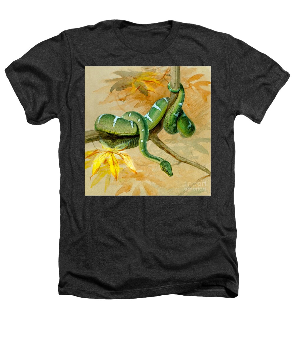 Snake Heathers T-Shirt featuring the painting Green Boa by Joseph Wolf