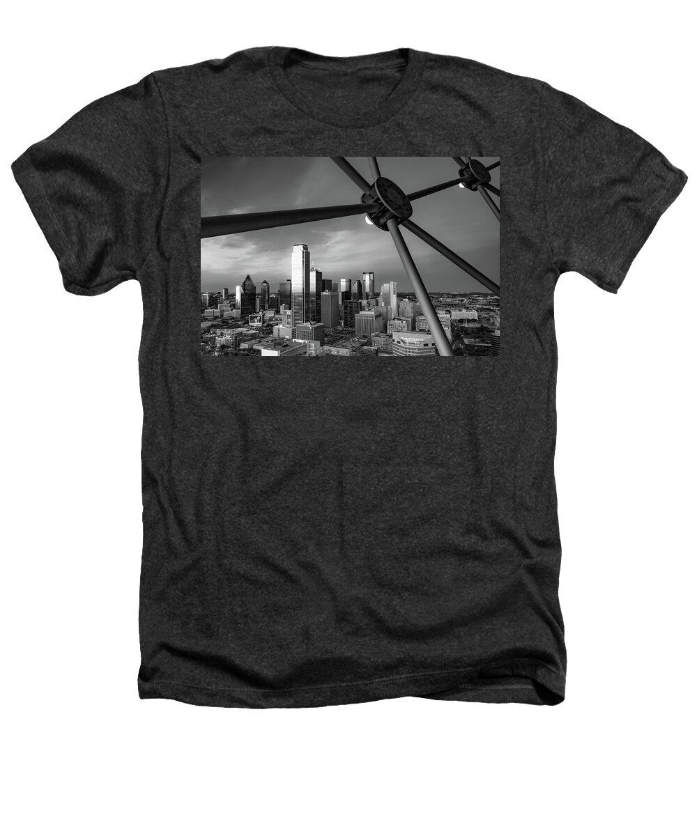 Dallas Skyline Heathers T-Shirt featuring the photograph Dallas Texas BW Skyline From Reunion Tower by Gregory Ballos