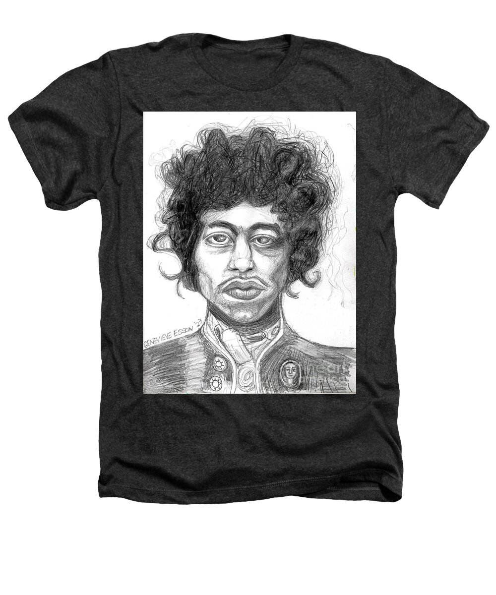 Music Heathers T-Shirt featuring the drawing Jimi Hendrix by Genevieve Esson