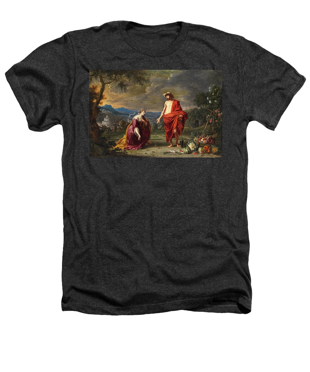 Guillam Forchondt The Elder Heathers T-Shirt featuring the painting Noli me tangere by Guillam Forchondt the Elder