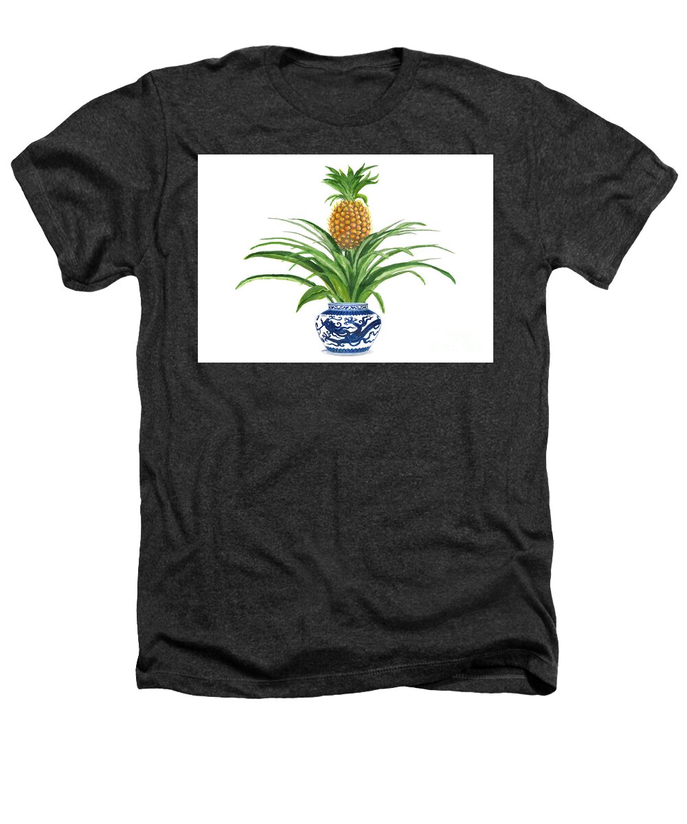 Pineapple Heathers T-Shirt featuring the painting Pineapple, blue chinese vase by Green Palace