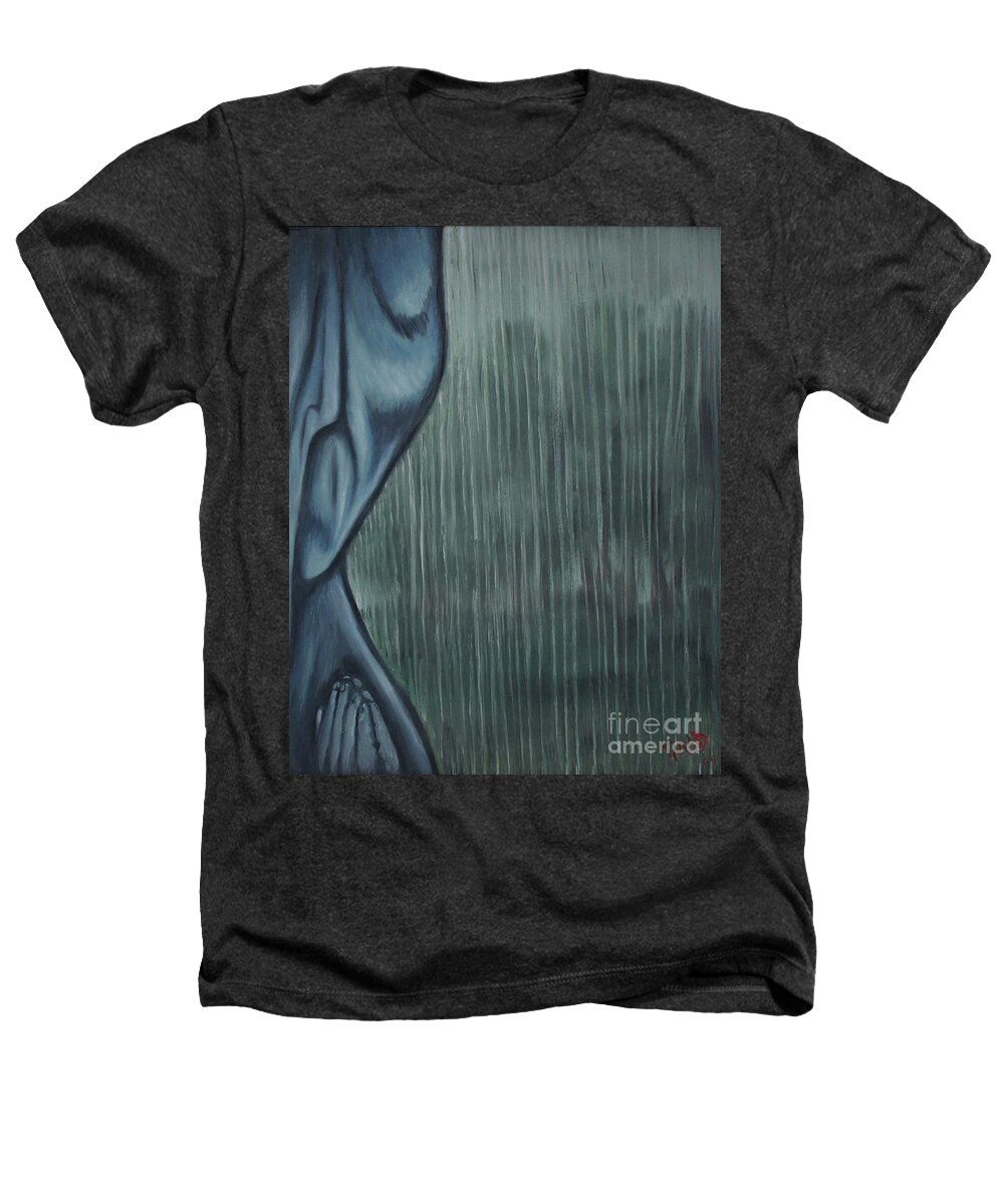 Tmad Heathers T-Shirt featuring the painting Tranquil Rain by Michael TMAD Finney