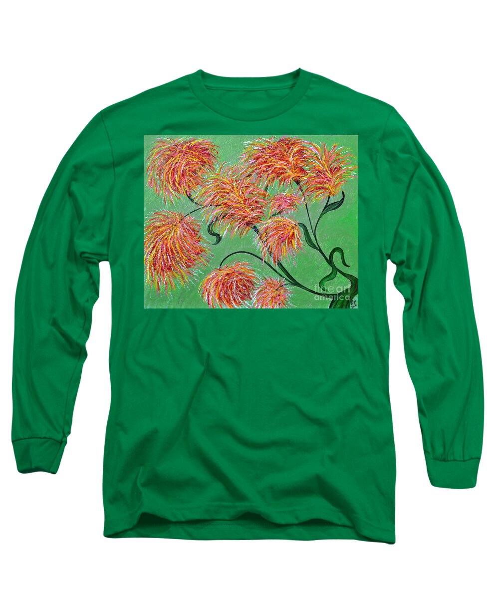 Acrylic Long Sleeve T-Shirt featuring the painting Fireworks by Alys Caviness-Gober