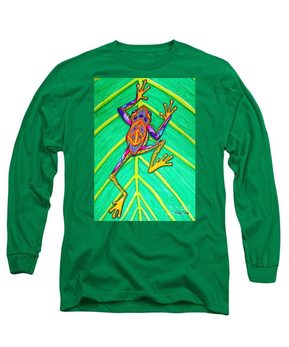 Frog Long Sleeve T-Shirt featuring the mixed media Peace Frog by Nick Gustafson