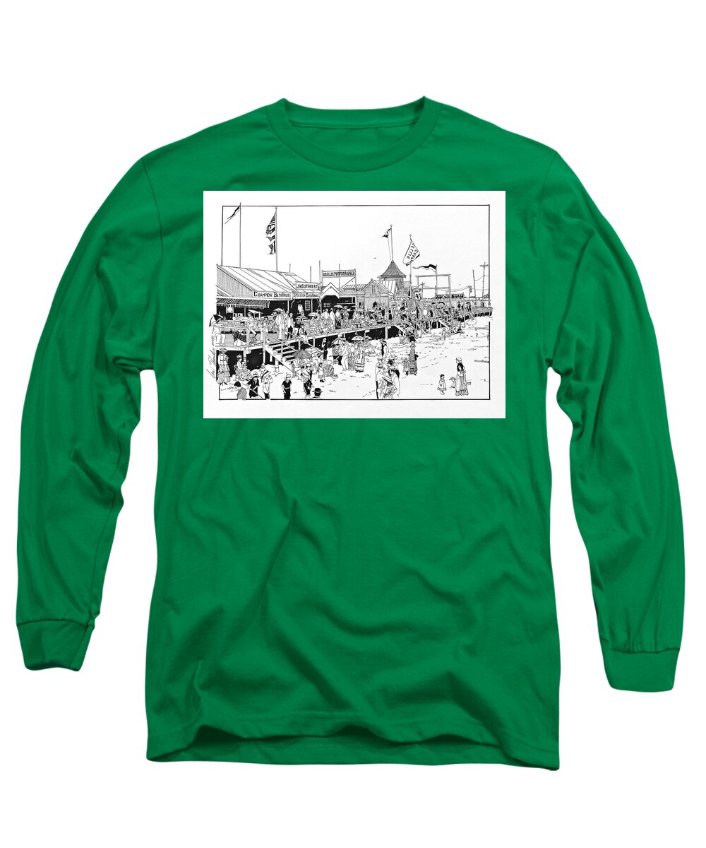 Atlantic City Boardwalk 1883 Long Sleeve T-Shirt featuring the drawing Atlantic City Boardwalk 1883 by Ira Shander