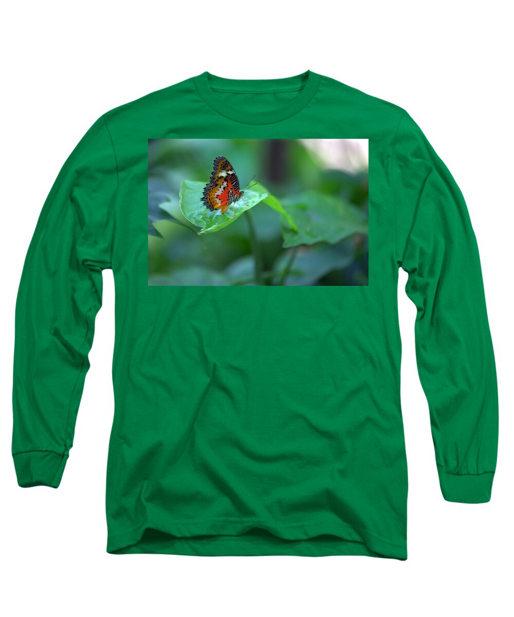 8350 Long Sleeve T-Shirt featuring the photograph Butterfly on a Leaf by Gordon Elwell