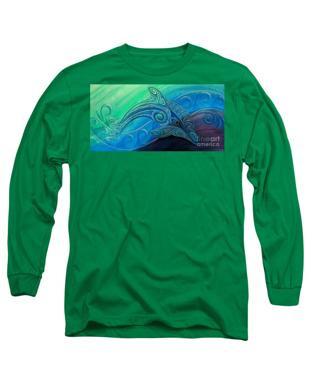 Dolphin Long Sleeve T-Shirt featuring the painting Dolphin Wha by Reina Cottier