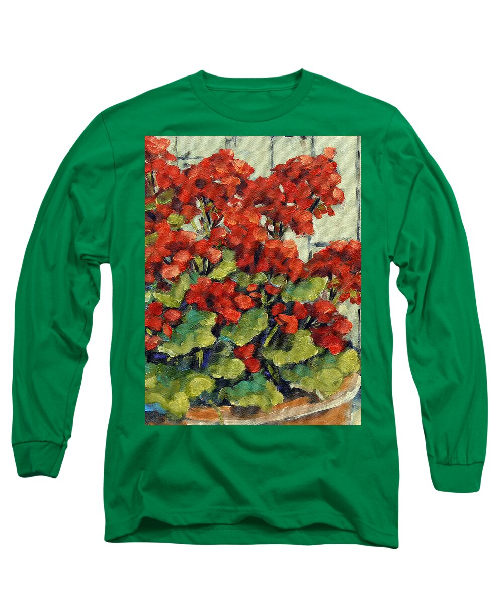 Artist Painter Long Sleeve T-Shirt featuring the painting Geranium Blooms by Prankearts by Richard T Pranke