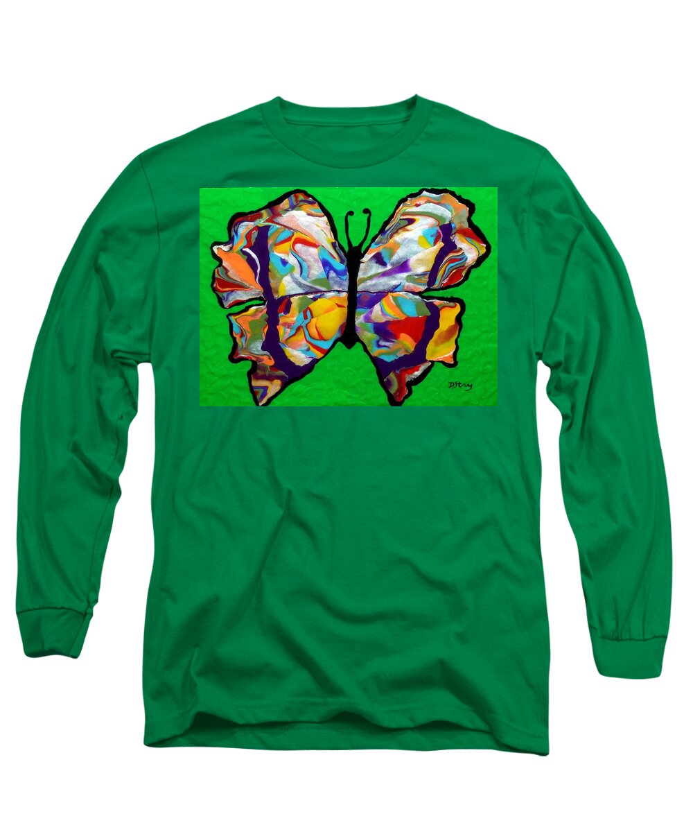 Butterfly Long Sleeve T-Shirt featuring the mixed media Madam Butterfly by Deborah Stanley