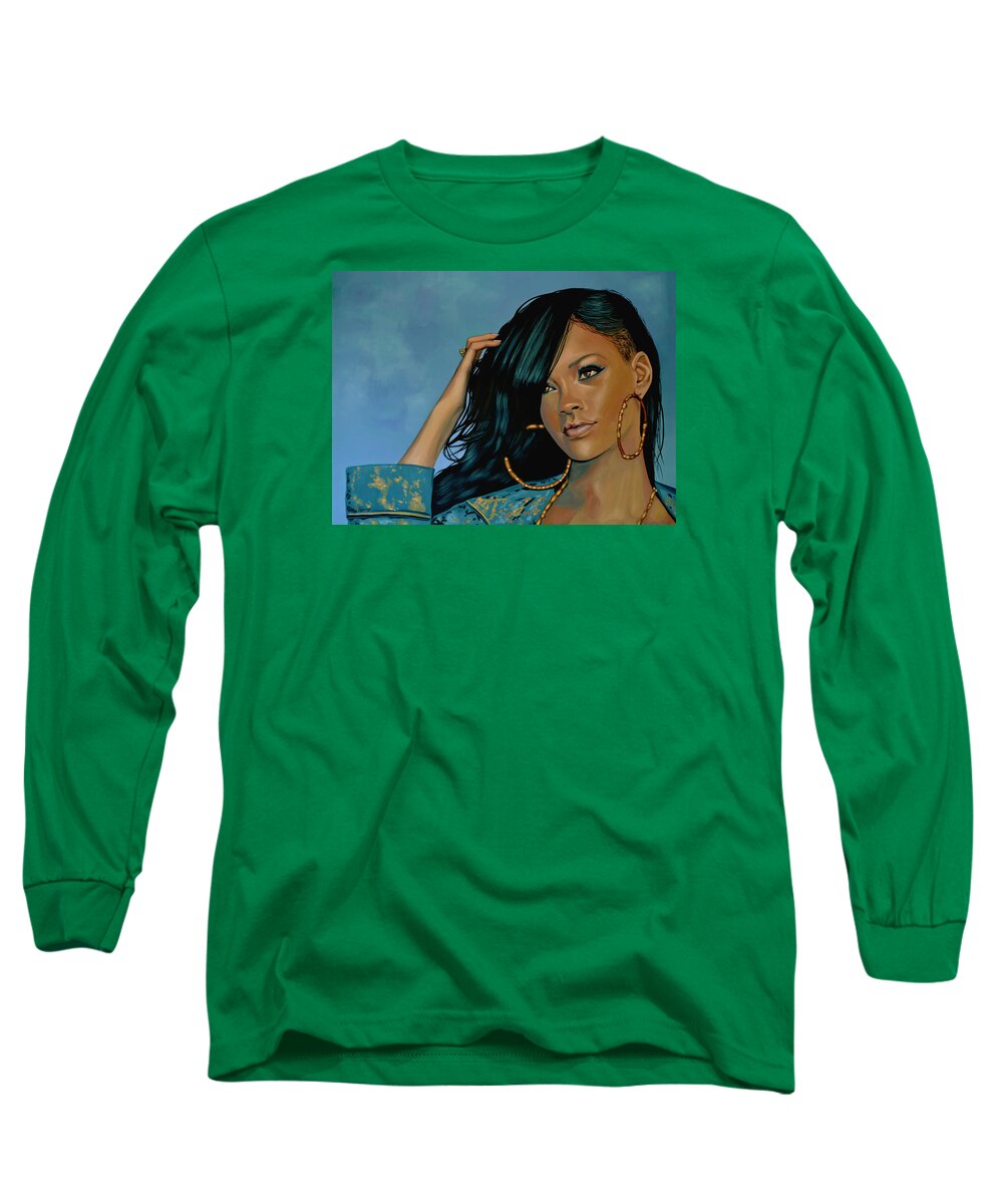 Rihanna Long Sleeve T-Shirt featuring the painting Rihanna Painting by Paul Meijering