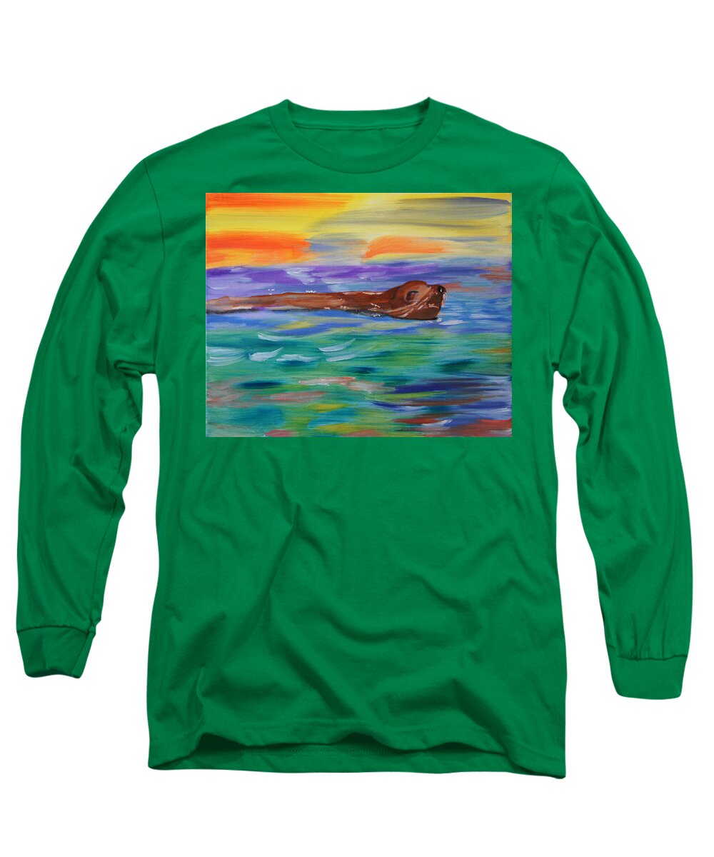 Sealion Long Sleeve T-Shirt featuring the painting Sunny Sea Lion by Meryl Goudey