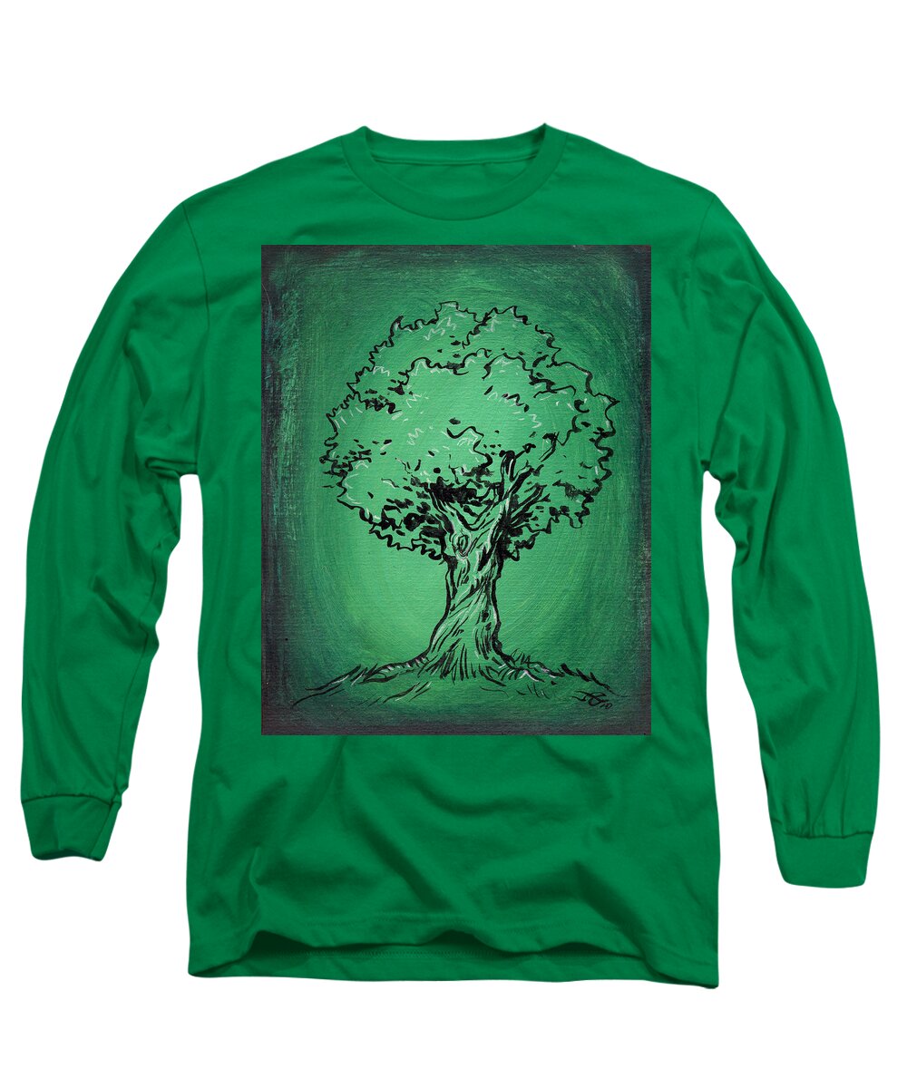 Tree Long Sleeve T-Shirt featuring the drawing Solitary Tree in Green by John Ashton Golden