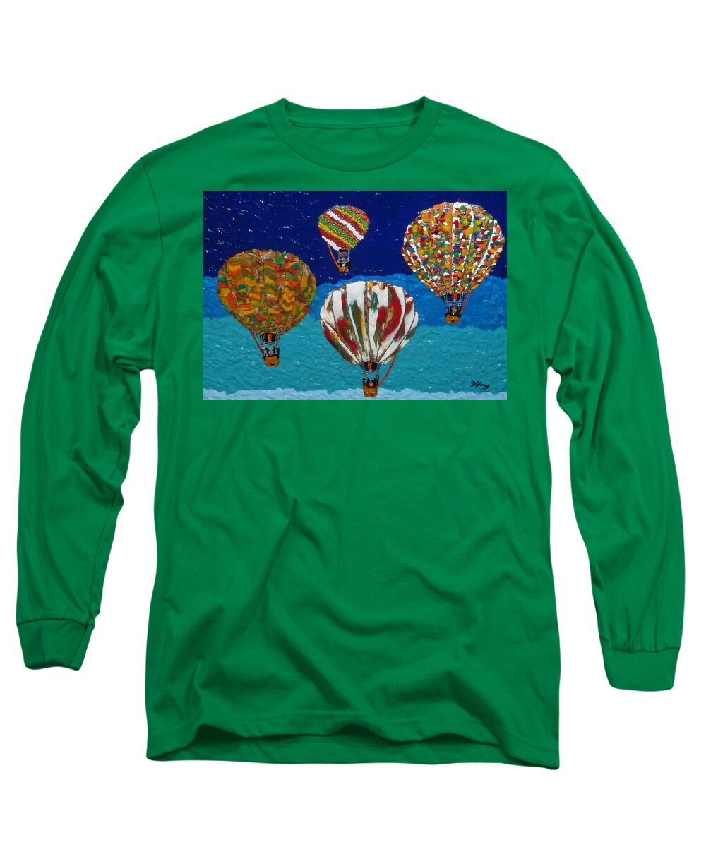 Balloon Long Sleeve T-Shirt featuring the mixed media Up Up and Away by Deborah Stanley